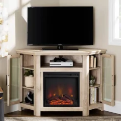 Glass Door Electric Fireplace Corner TV Stand For TVs Up To 50" - Saracina Home -Furniture Store GUEST 00a48356 bf30 4e88 9498 b7dca90cc2eb