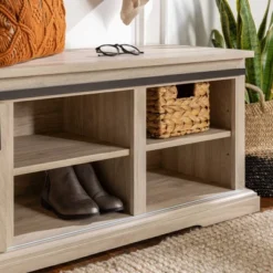 48" Transitional Sliding Door Wood And Metal Bench - Saracina Home -Furniture Store GUEST 00a99006 dc6a 4e1a 8f27 fcc106c29cdb