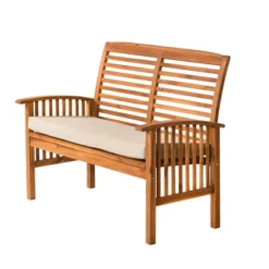 Ravenscroft Modern Boho Acacia Wood Slatted Outdoor Loveseat With Cushion - Saracina Home -Furniture Store GUEST 0351f6f8 42ea 446b 819c e7d0b3a28178