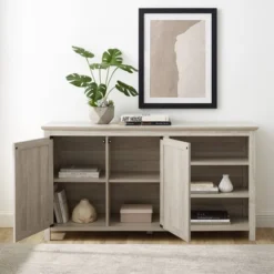 58" Diagonal Grooved Door Sideboard With Open Storage - Saracina Home -Furniture Store GUEST 04550eef a4a8 452e a5ce 387af7746eaf