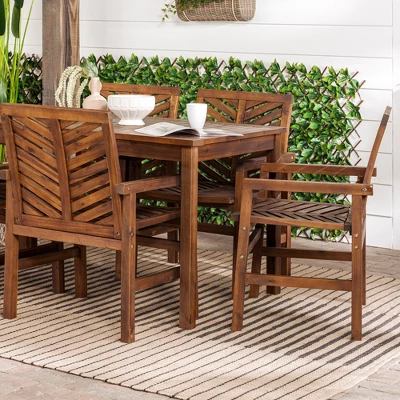 7pc Slatted Chevron Acacia Patio Dining Set - Saracina Home 5 7pc Slatted Chevron Acacia Patio Dining Set - Saracina Home - Image 5