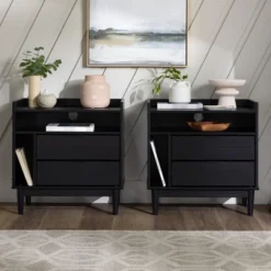 2pk Mid-Century Modern Solid Wood 2 Drawer Storage Nightstands - Saracina Home -Furniture Store GUEST 081e1c93 fb83 4111 87a0 db5e67515069