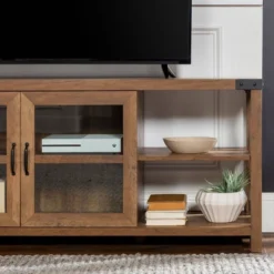 Sophie Rustic Farmhouse X Frame Glass Doors TV Stand For TVs Up To 80" Rustic Oak - Saracina Home 22 Sophie Rustic Farmhouse X Frame Glass Doors TV Stand For TVs Up To 80" Rustic Oak - Saracina Home -Furniture Store GUEST 08461d43 c3a2 4df9 90e5 c2fd20627359
