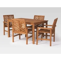 5pc Slatted Chevron Acacia Wood Patio Dining Set - Saracina Home -Furniture Store GUEST 08ed98af d84c 4b01 9d80 88735c3d117c