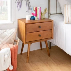 Greenberg 2 Drawer Mid-Century Modern Solid Wood Nightstand - Saracina Home -Furniture Store GUEST 0ab00fce 2d06 4b50 ab37 32e2ce51576f