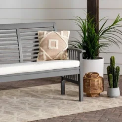 Ravenscroft Modern Boho Acacia Wood Slatted Outdoor Loveseat With Cushion - Saracina Home -Furniture Store GUEST 0bef4255 566e 41f5 a99c 7414e63a87f4