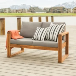 Galia Square Leg Acacia Wood Patio Loveseat With Cushions - Brown - Saracina Home -Furniture Store GUEST 0cc2d0f3 47e5 4caf 8193 f03c8bb693e4