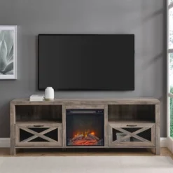 Newark Industrial Farmhouse Drop Down Metal Mesh X Door With Electric Fireplace TV Stand For TVs Up To 80" - Saracina Home -Furniture Store GUEST 0dfca87a 18d0 4ad6 8eb9 1b6aaf2620be