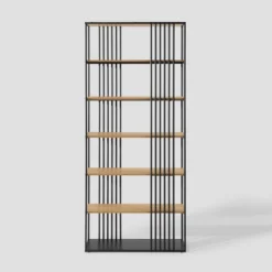 79" Modern 6 Shelf With Metal Bar Bookcase Coastal Oak/Black - Saracina Home 12 79" Modern 6 Shelf With Metal Bar Bookcase Coastal Oak/Black - Saracina Home -Furniture Store GUEST 10748008 39ee 4721 929f b7239ed78e10