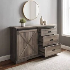 Orson Transitional Sliding X Barn Door Sideboard With 3 Drawers - Saracina Home -Furniture Store GUEST 107ecdb0 0244 4ca6 9c11 ab3f02058508