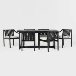 7pc Modern Slatted Wood Outdoor Dining Set - Saracina Home -Furniture Store GUEST 117dd8e5 e41e 4deb 8859 7e6c9ff717ab