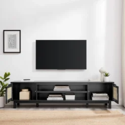 Modern Boho Storage TV Stand For TVs Up To 80" With Rattan Doors - Saracina Home -Furniture Store GUEST 12221a0d 7b20 4e5c 80e3 fe64e592ec0c