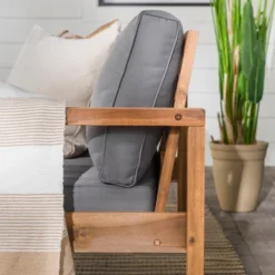 Galia Square Leg Acacia Wood Patio Loveseat With Cushions - Brown - Saracina Home -Furniture Store GUEST 161c7d60 d77b 475e ad59 ec3fc3ea9716