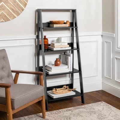 55" Thatcher Transitional Wood 4 Shelf Ladder Bookshelf - Saracina Home 1 55" Thatcher Transitional Wood 4 Shelf Ladder Bookshelf - Saracina Home
