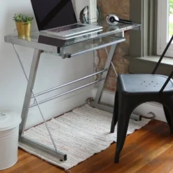 Glass Computer Desk With Keyboard Tray Silver - Saracina Home -Furniture Store GUEST 1c8e7ff8 ff16 4a34 b7a1 b6fa0061d61e