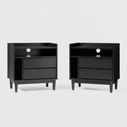 2pk Mid-Century Modern Solid Wood 2 Drawer Storage Nightstands - Saracina Home -Furniture Store GUEST 1f73b353 865e 4131 a376 6364f0459882