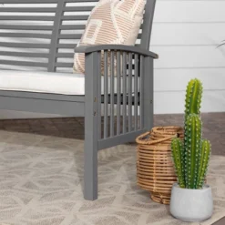 Ravenscroft Modern Boho Acacia Wood Slatted Outdoor Loveseat With Cushion - Saracina Home -Furniture Store GUEST 2264c25c 6929 44e0 82fd ff36fdeadd35