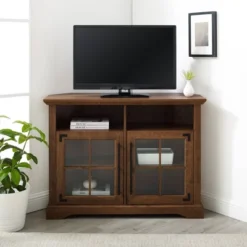 Avalene Rustic Farmhouse Corner TV Stand For TVs Up To 50" Natural Walnut - Saracina Home -Furniture Store GUEST 24a430f9 4680 4615 b716 7377396a0a55