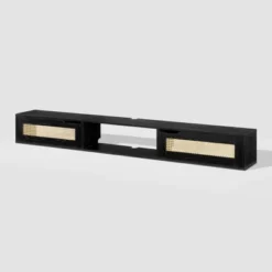 Modern Boho Floating TV Stand For TVs Up To 80" With Rattan Doors Black - Saracina Home -Furniture Store GUEST 25e22e1c 537a 4cda 8fdb bbe115b307cb