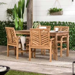 5pc Slatted Chevron Acacia Wood Patio Dining Set - Saracina Home