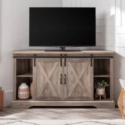 Robinson Rustic Transitional Sliding Barn Door Corner TV Stand For TVs Up To 58" - Saracina Home -Furniture Store GUEST 2a8674a7 afa5 495d a06e d2ee6c0c2370