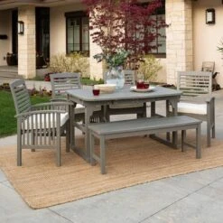 Ravenscroft 6pc Acacia Wood Patio Dining Set With Bench - Gray Wash - Saracina Home -Furniture Store GUEST 2ada4af1 ac57 426c 9994 bf71f735d804
