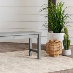 Ravenscroft Modern Boho Acacia Wood Slat Top Outdoor Dining Bench - Gray Wash - Saracina Home -Furniture Store GUEST 2dd133d4 c68e 4083 9552 2ac421e62e53