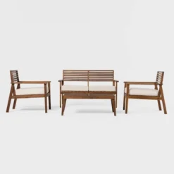 Saracina Home 4pc Mid-Century Modern Slatted Acacia Outdoor Patio Conversation Furniture Set -Furniture Store GUEST 3005e2da 1d72 4a44 9a0b b1cdd319e0b1