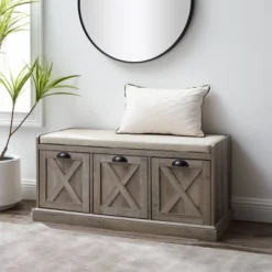 Farmhouse 40" 3 Drawer Storage Bench With Cushion - Saracina Home