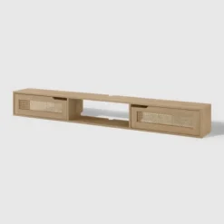 Modern Boho Floating TV Stand For TVs Up To 80" With Rattan Doors Coastal Oak - Saracina Home -Furniture Store GUEST 3a100323 f49a 4189 ba7b ff83251adcba