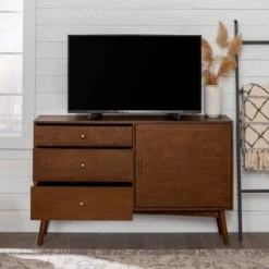 Mid-Century Modern With Closed Storage TV Stand For TVs Up To 58" Walnut - Saracina Home -Furniture Store GUEST 3ae8f806 6b03 47b3 bca8 7ce73d560a21