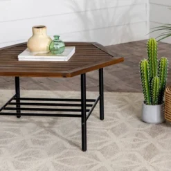 Saybrook Modern Metal And Wood Patio Hexagon Coffee Table - Dark Brown - Saracina Home -Furniture Store GUEST 3afb59b6 67ca 4f35 8c6f 738450a79b31