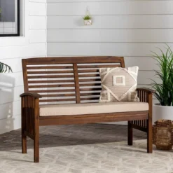 Ravenscroft Modern Boho Acacia Wood Slatted Outdoor Loveseat With Cushion - Saracina Home -Furniture Store GUEST 40bff483 b5bb 44be 88db 6989c5aba85c