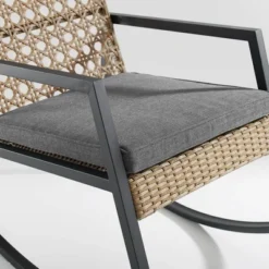 Komodo Modern Boho Faux Rattan & Metal Outdoor Rocking Chair With Cushion - Brown/Gray - Saracina Home -Furniture Store GUEST 4268a33a 53bd 49e0 b7a4 c9883457bf9f