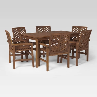 7pc Slatted Chevron Acacia Patio Dining Set - Saracina Home 12 7pc Slatted Chevron Acacia Patio Dining Set - Saracina Home - Image 12