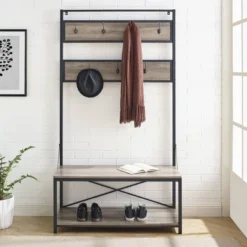 72" Industrial Farmhouse Metal And Wood Hall Tree Gray Wash - Saracina Home -Furniture Store GUEST 4d472d80 59c1 42fa 9d8e 29156a81b82d