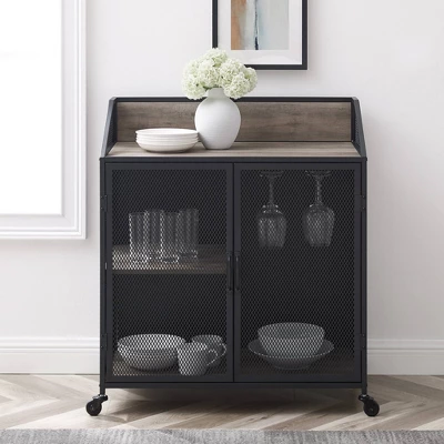 Urban Industrial Metal Mesh Bar Cart With Wheels - Saracina Home 3 Urban Industrial Metal Mesh Bar Cart With Wheels - Saracina Home - Image 3