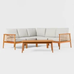 Saracina Home 6pc Modern Boho Outdoor Eucalyptus Spindle Sectional -Furniture Store GUEST 50b85b0f ef35 42f9 9821 b9804b809312