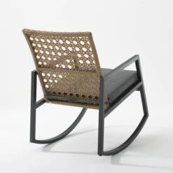 Komodo Modern Boho Faux Rattan & Metal Outdoor Rocking Chair With Cushion - Brown/Gray - Saracina Home -Furniture Store GUEST 520cdeec 4f51 489c aadc c2148f573b0c