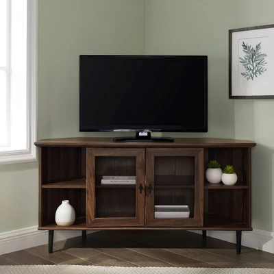 Modern Glass Door Corner TV Stand For TVs Up To 55" - Saracina Home 2 Modern Glass Door Corner TV Stand For TVs Up To 55" - Saracina Home - Image 2