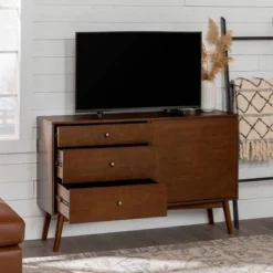 Mid-Century Modern With Closed Storage TV Stand For TVs Up To 58" Walnut - Saracina Home -Furniture Store GUEST 54c83906 77ba 4118 b803 113db40fdb4a