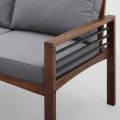 Saybrook Modern Metal And Wood Patio Loveseat - Gray/Dark Brown - Saracina Home -Furniture Store GUEST 552352ef 3e24 41f9 9609 1cdc37ebecff