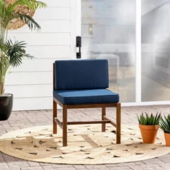 Modular Acacia Wood Armless Patio Chair With Cushion - Dark Brown/Navy - Saracina Home -Furniture Store GUEST 5557510f 751d 46fb b8de 1b90f5dc1788