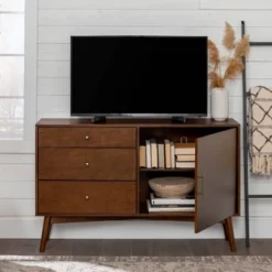 Mid-Century Modern With Closed Storage TV Stand For TVs Up To 58" Walnut - Saracina Home -Furniture Store GUEST 559b40fb 3110 44b0 a6be ec4b539a5d7f