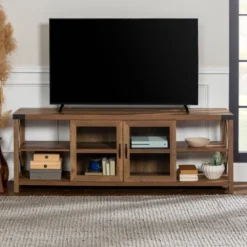 Sophie Rustic Farmhouse X Frame Glass Doors TV Stand For TVs Up To 80" Rustic Oak - Saracina Home 27 Sophie Rustic Farmhouse X Frame Glass Doors TV Stand For TVs Up To 80" Rustic Oak - Saracina Home -Furniture Store GUEST 591b94bc 31db 4bc2 b040 d2578c8b0269