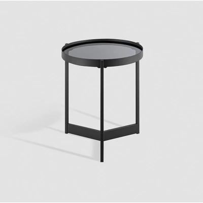 Modern Minimalist Tray Top Round Glass Side Table Black - Saracina Home 4 Modern Minimalist Tray Top Round Glass Side Table Black - Saracina Home - Image 4
