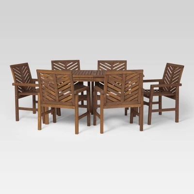 7pc Slatted Chevron Acacia Patio Dining Set - Saracina Home 1 7pc Slatted Chevron Acacia Patio Dining Set - Saracina Home