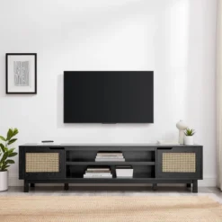 Modern Boho Storage TV Stand For TVs Up To 80" With Rattan Doors - Saracina Home -Furniture Store GUEST 5c1b310a 0bb4 44fe 84a8 c9e420b2a9df