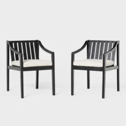 Saracina Home 2pk Mid-Century Modern Slatted Outdoor Acacia Arm Chairs With Cushions -Furniture Store GUEST 5c6ca3ac 7a3b 49de 8a2d c30f230bda0e
