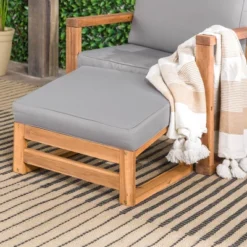 Galia 2pc Square Leg Acacia Wood Chair And Ottoman With Cushions - Brown - Saracina Home -Furniture Store GUEST 60c10f7d 5b45 4211 b4ed 7da57de1baff